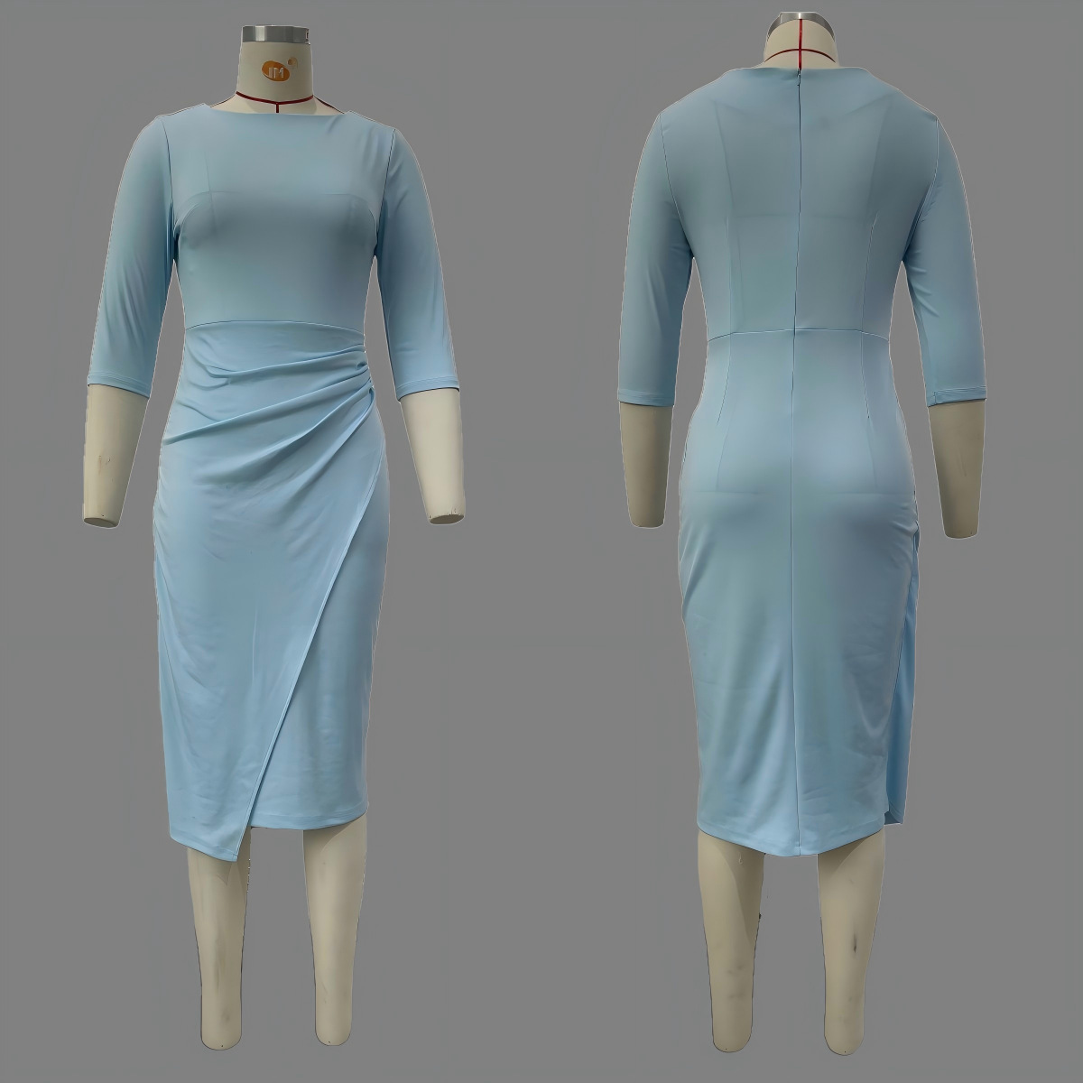 Slim Fit Pleated Midi Dress with Sleeves - Elegant Office Wear