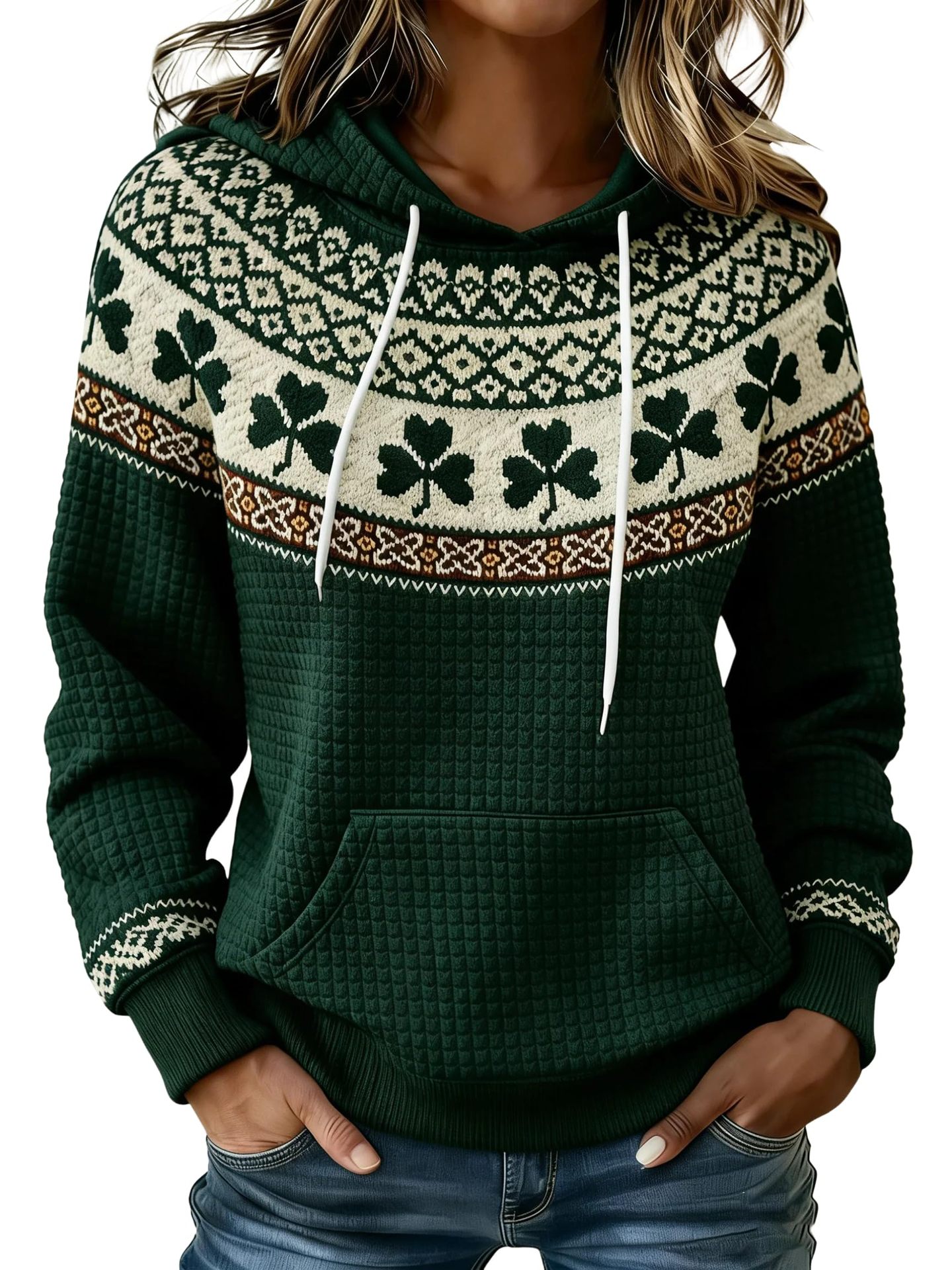 Women's Clover Cross Letter Print Hoodie