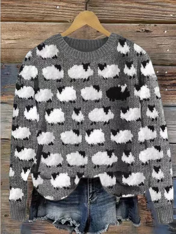 Women's Colorblock Crewneck Pullover Knit Sweater