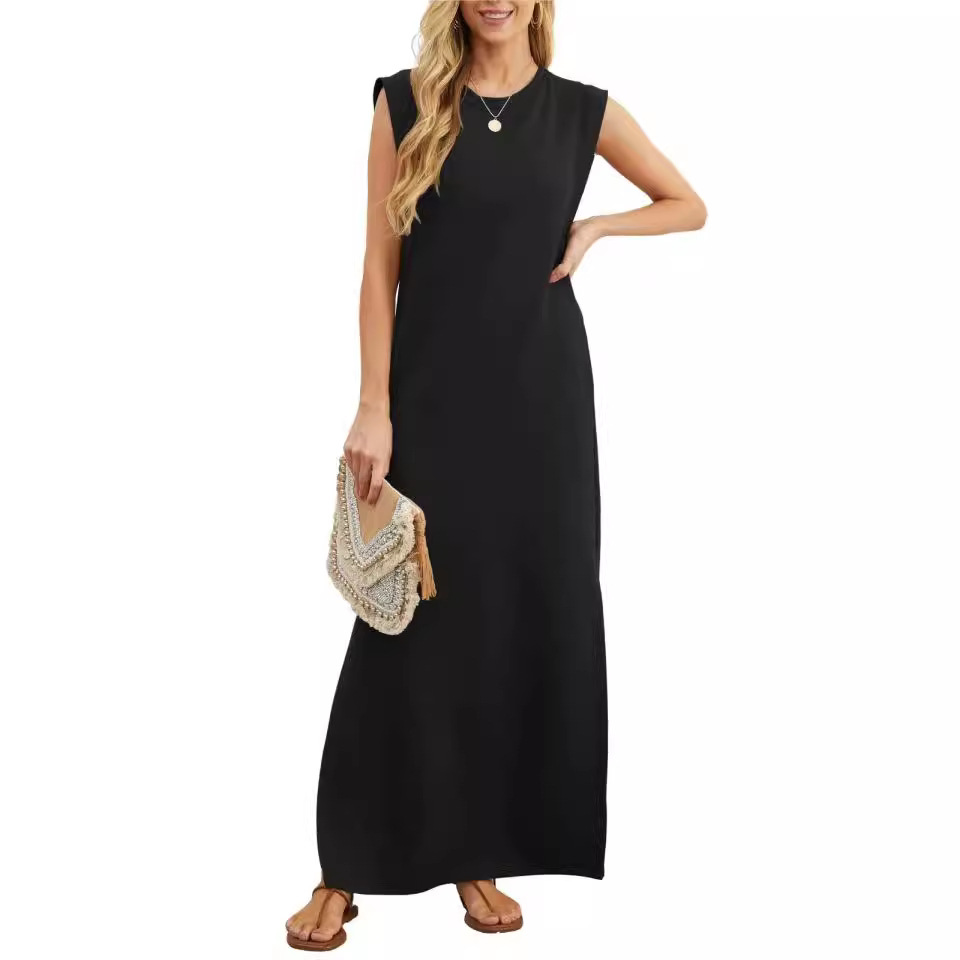 Women's Summer Casual Loose Long A-Line Dress Sleeveless Round Neck