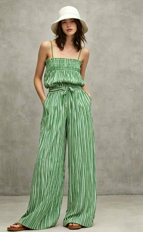 Striped Off-Shoulder Top and Pants Set Casual Loose Fit