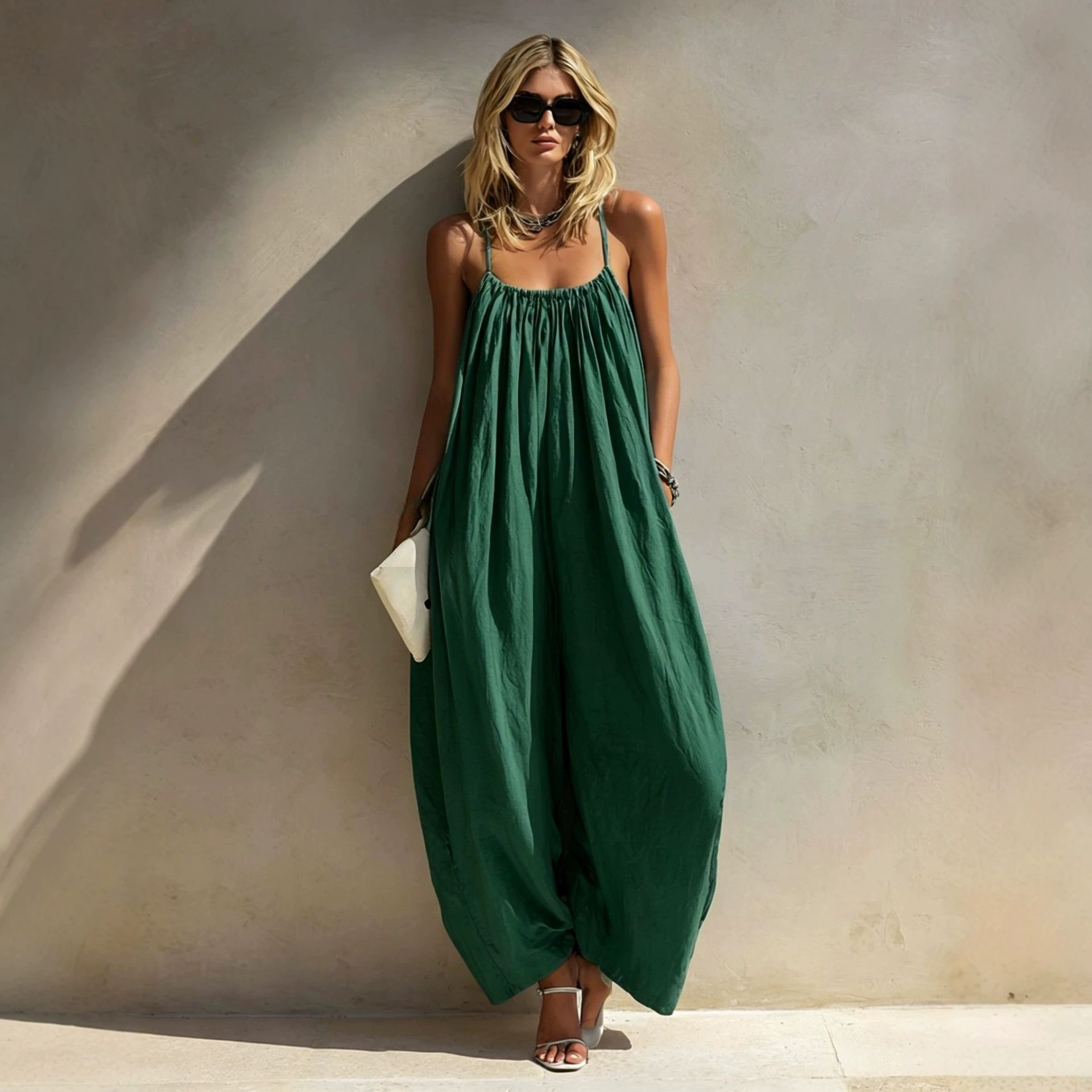 Women's Open-Back Cami Wide-Leg Jumpsuit for Beach Vacation