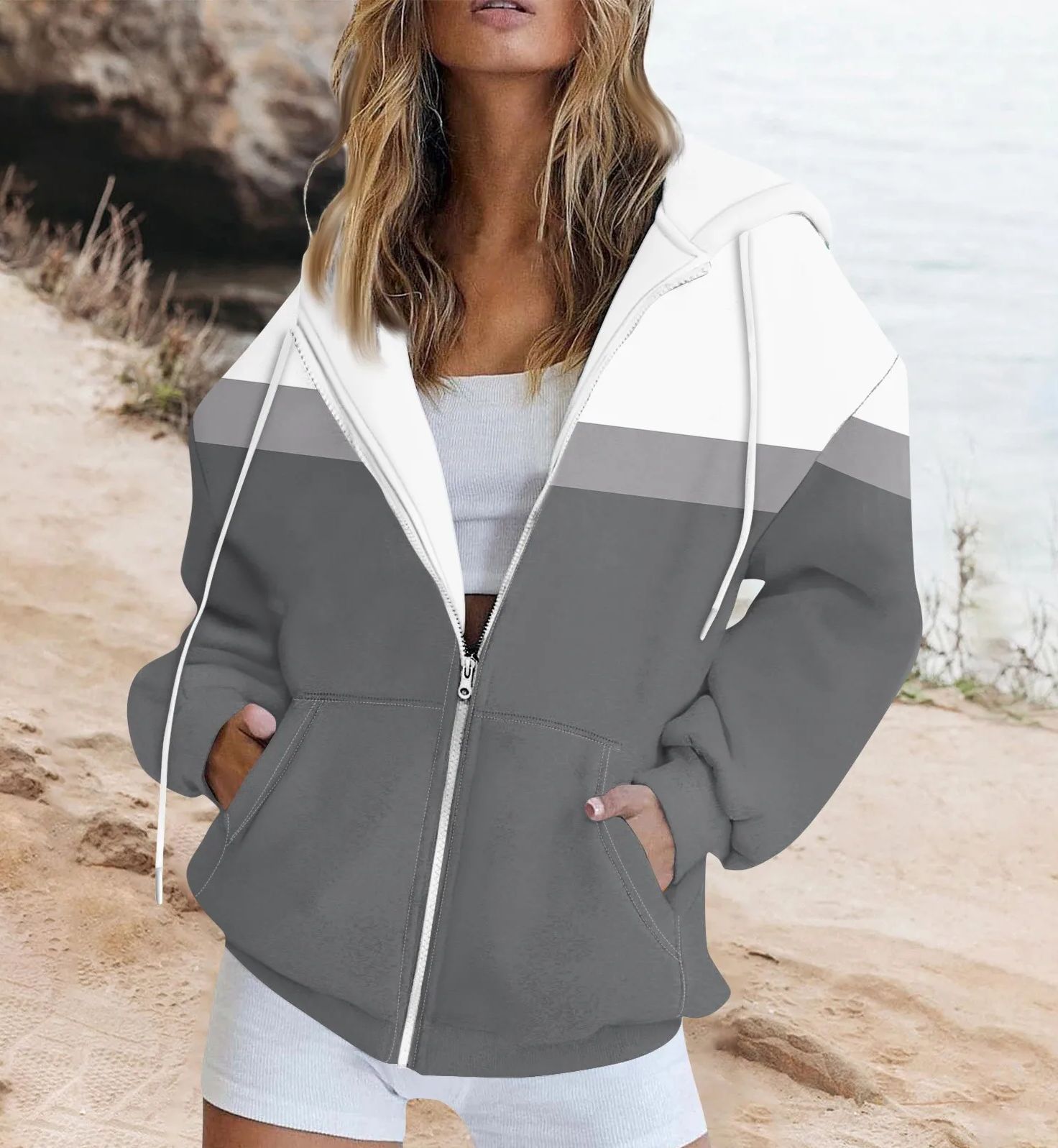 Women's Colorblock Print Zip-Up Sweatshirt