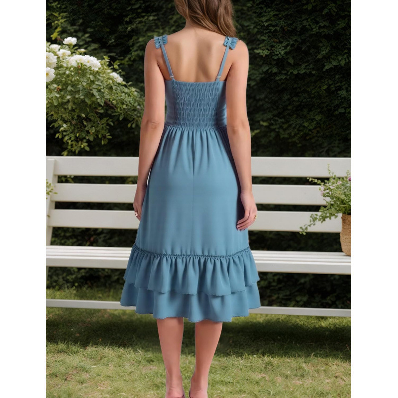 Women's Sleeveless Ruffle Dress with Pleated A-Line Silhouette