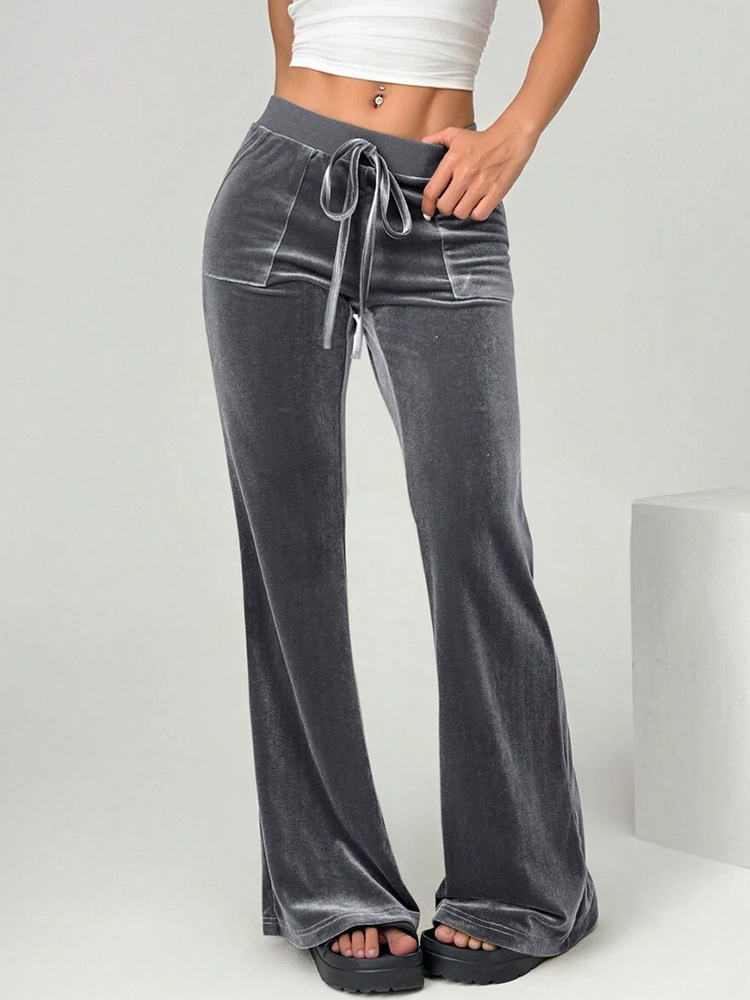Women's Velvet Flare Pants Slimming Commuter Casual Long Trousers