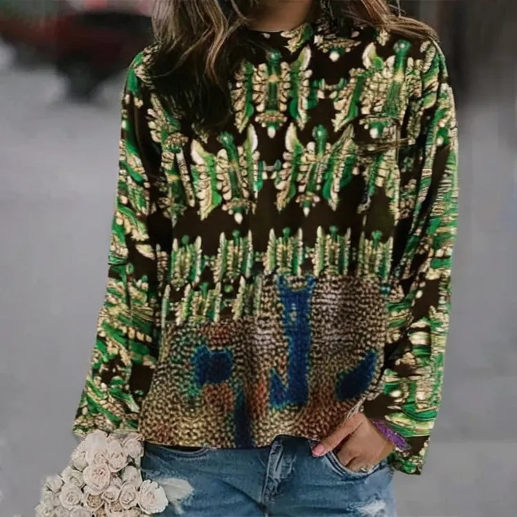 3D Print Women's Sweater Crewneck Pullover Casual Loose Long Sleeve Knit Top