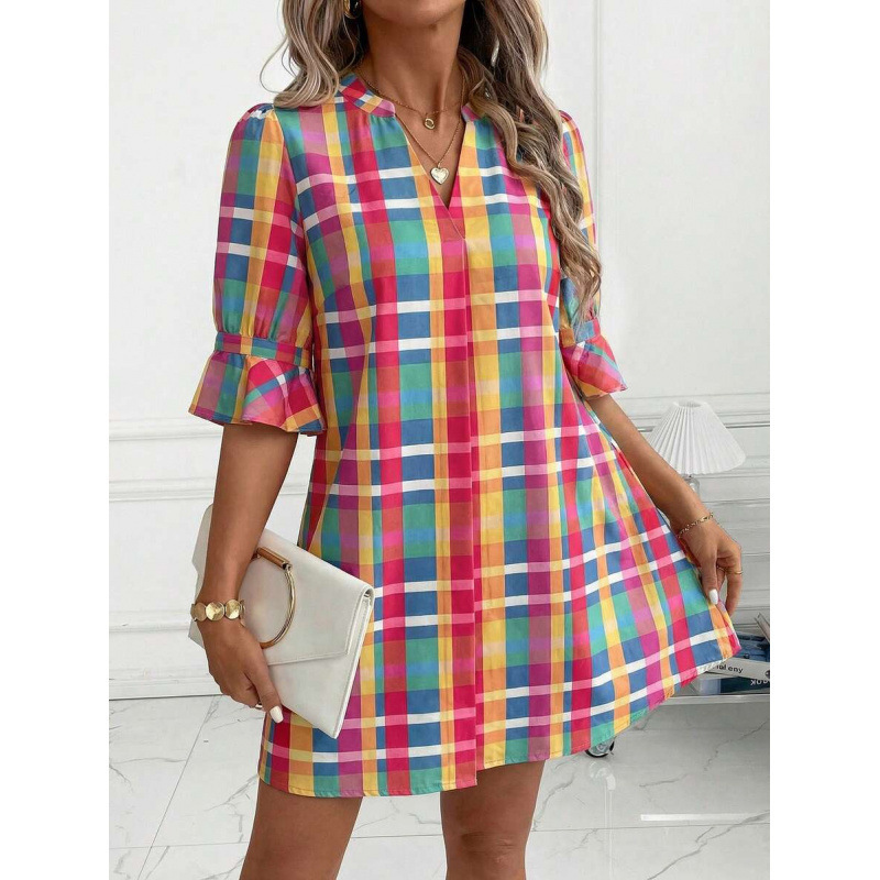 Floral Print V-Neck Short Sleeve Midi Dress