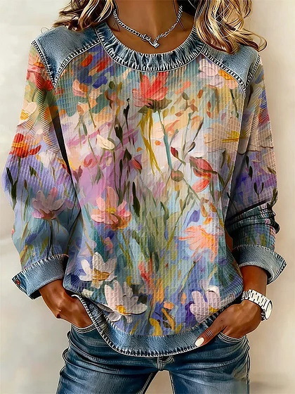 Women's Floral Botanical Print Crewneck Sweatshirt