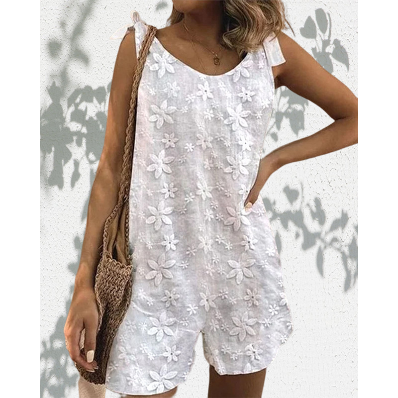 Women's Sleeveless Lace Bow Strap Romper