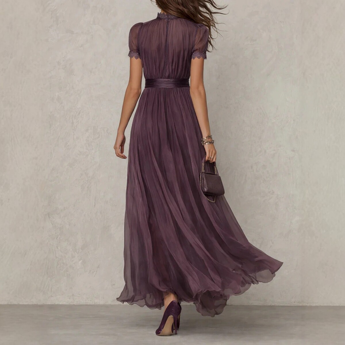 V-Neck Waist-Cinching Ruffle Floral Print Midi Dress