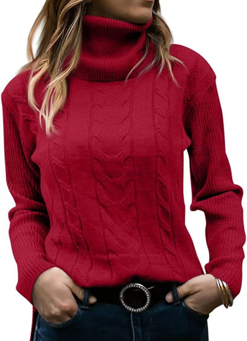 Women's Solid Turtleneck Knit Sweater Long Sleeve Pullover