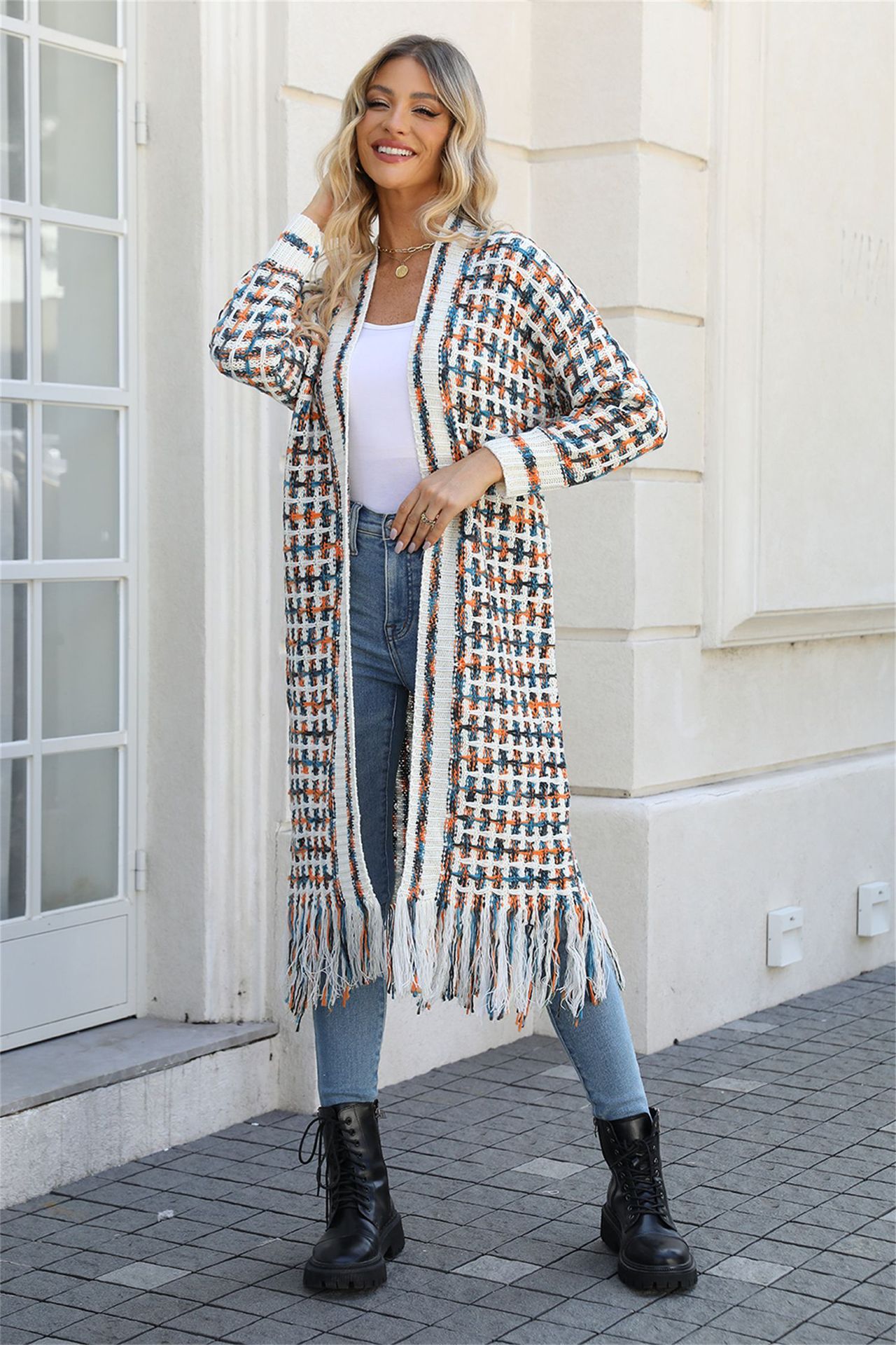 Plus Size Fringe Long Cardigan Sweater Coat