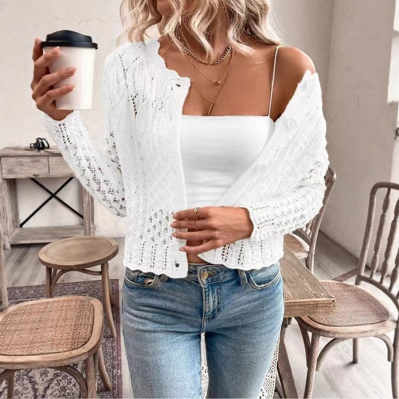 Women's Lightweight Floral Lace Cardigan Long Sleeve Knit Top