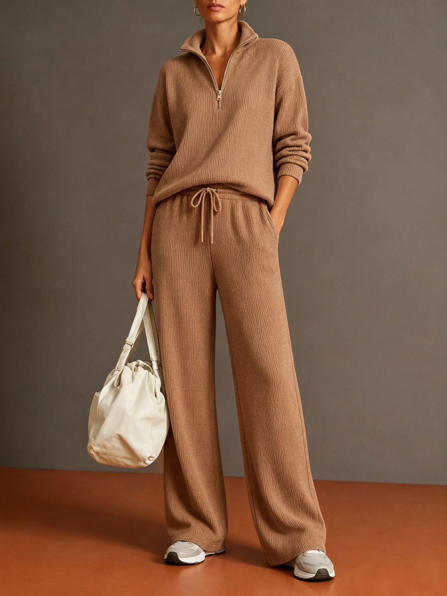 2026 Amazon Cross-Border New Fall/Winter Women's Tracksuit Half-Turtleneck Zip Hoodie Wide-Leg Pants Set for Women