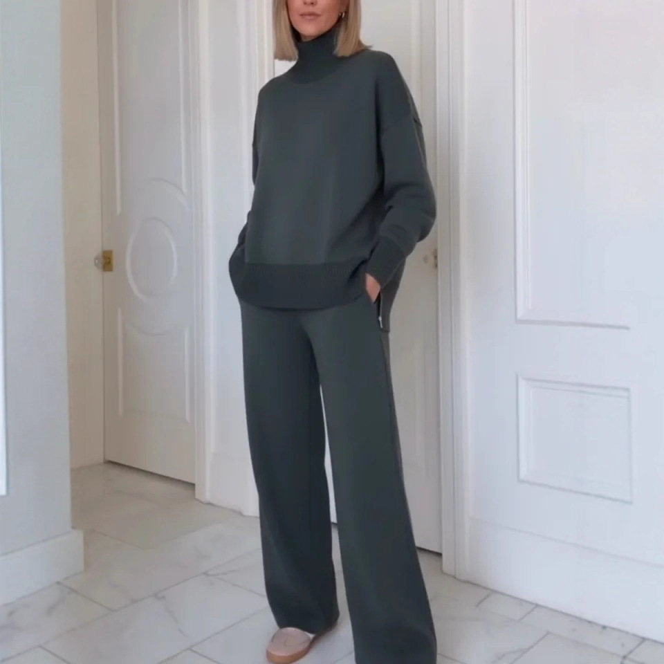 Women's Solid Color Casual Two-Piece Sweatshirt Set