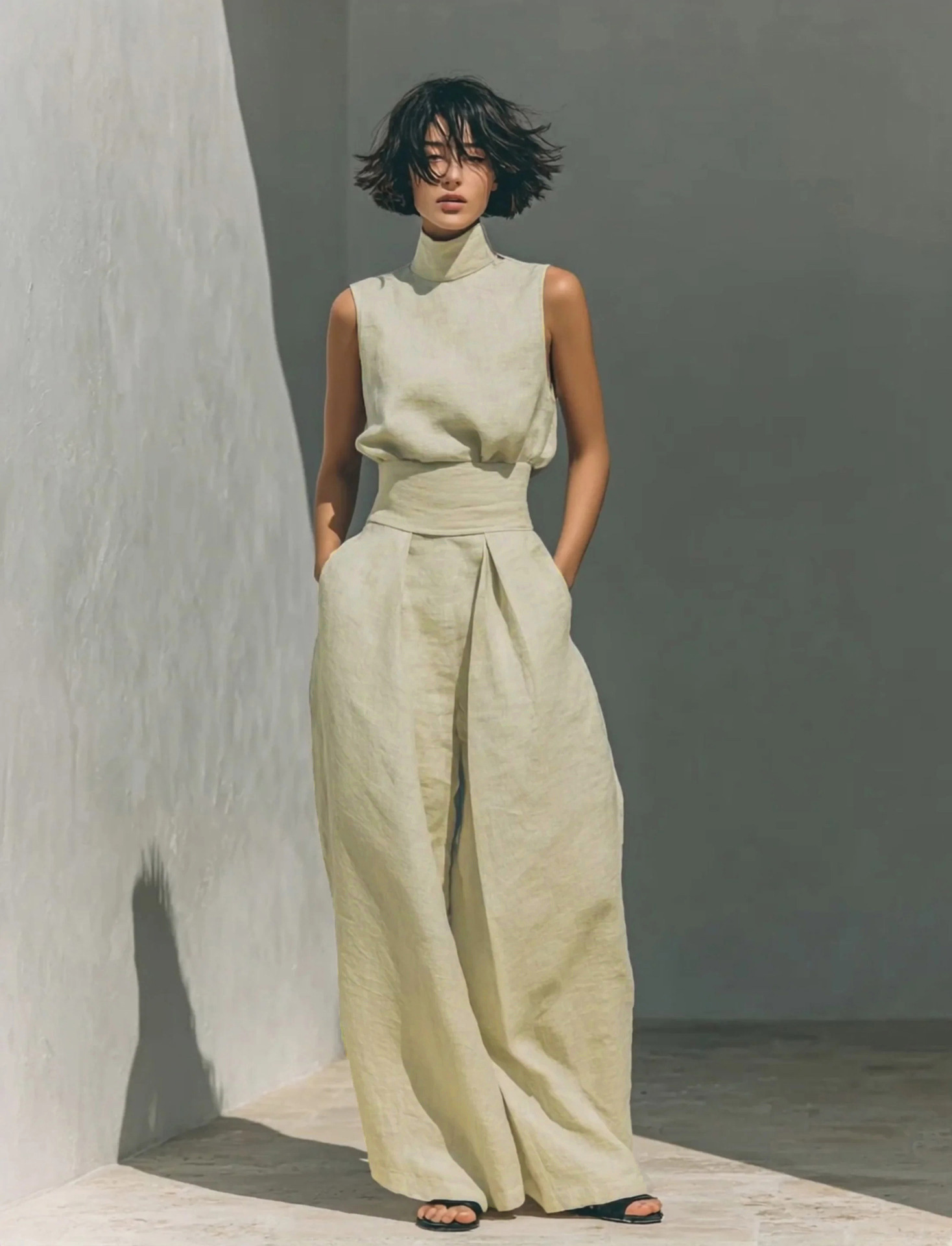 Women's Cotton-Linen Sleeveless Top and Pants Casual Set