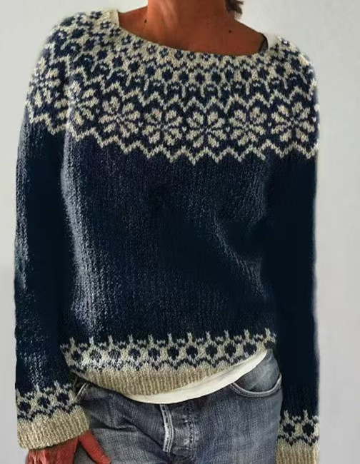 Women's Color-Block Crewneck Pullover Knit Sweater