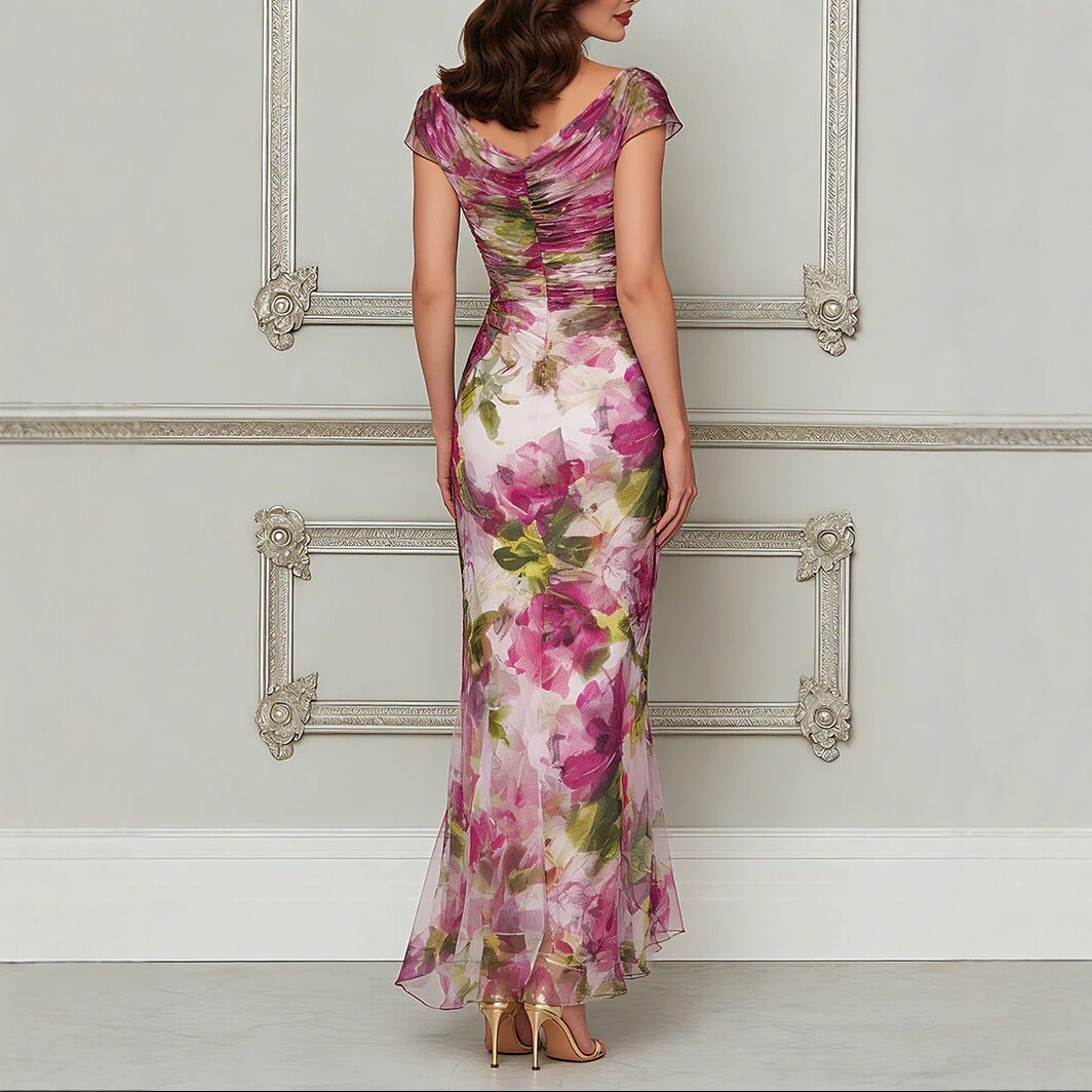 Women's Vacation Draped Cowl Neck Sleeveless Mermaid Maxi Dress Floral Print