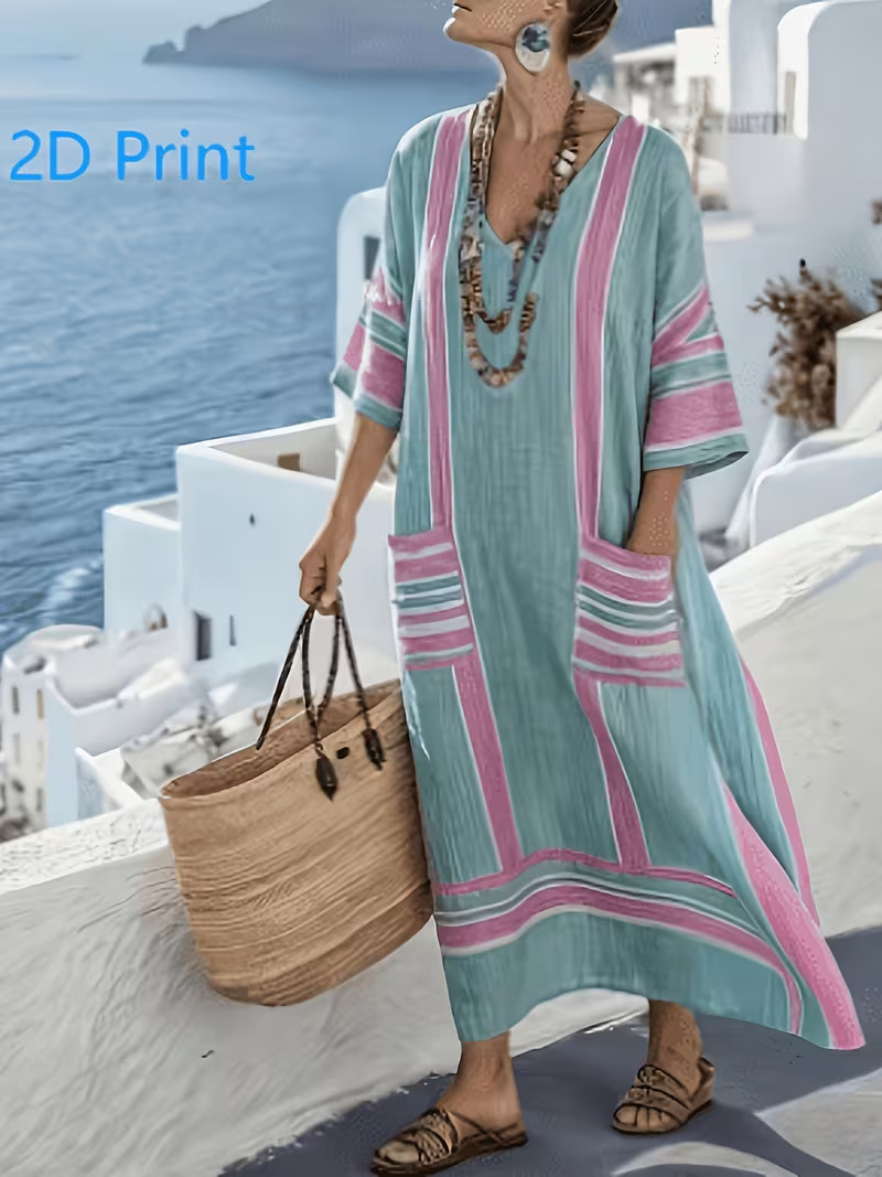 Women's Animal Print A-Line Midi Dress Long Sleeve Crew Neck Casual