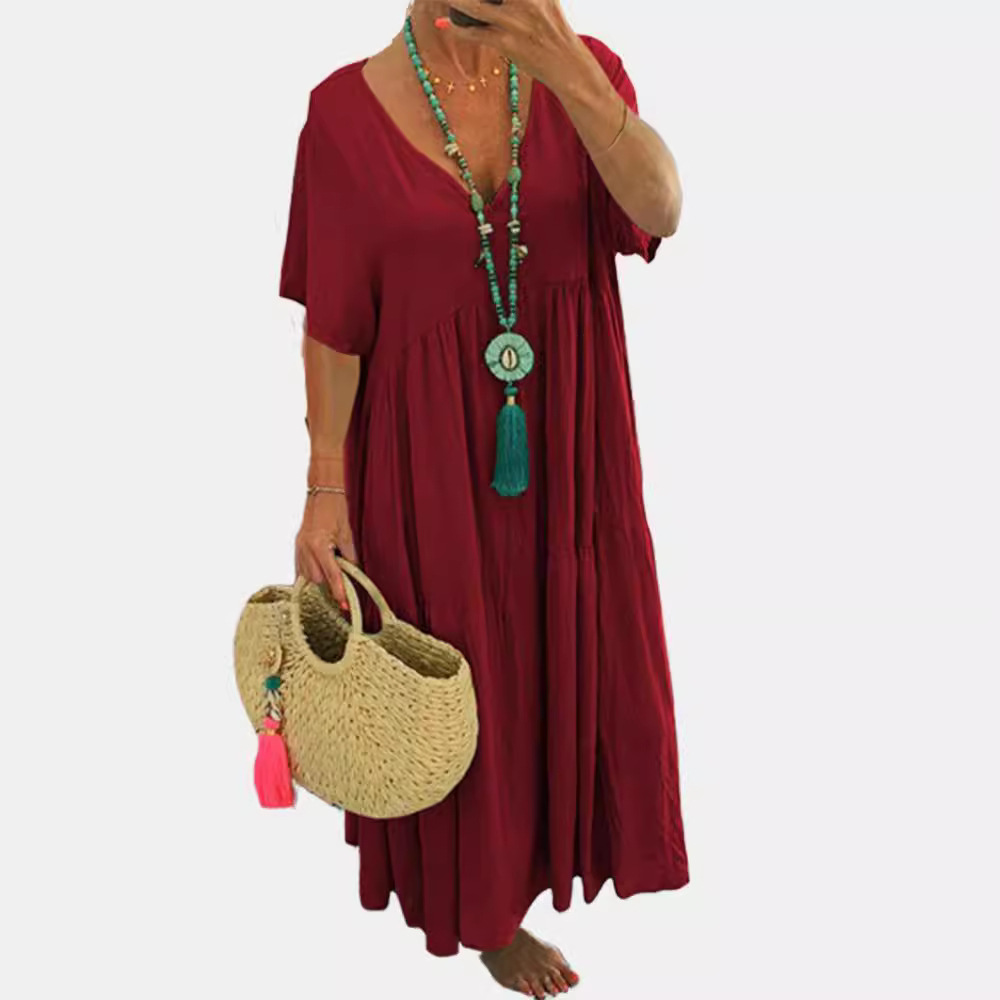 V-Neck Asymmetrical Hem Long Flowy Dress