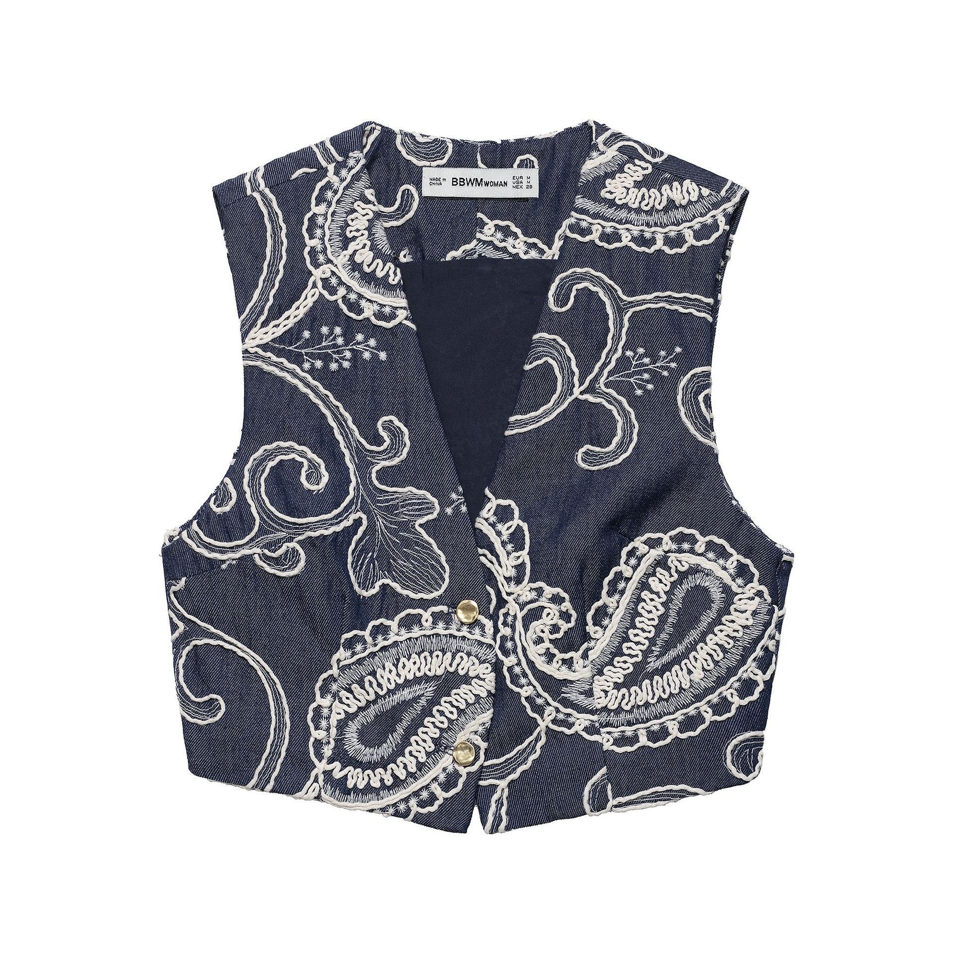 Embroidered Print Sleeveless Vest and Shorts Set