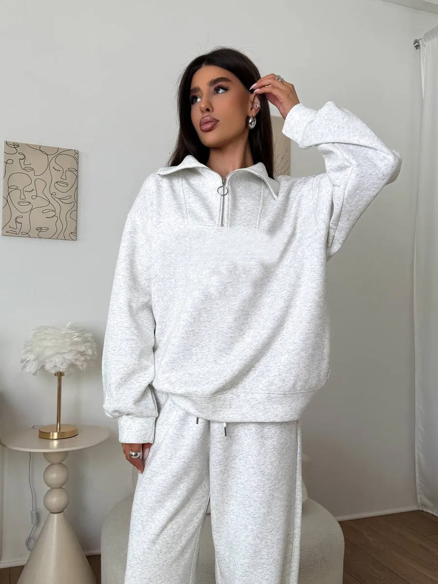 Women's Long Sleeve Stand Collar Zip Tracksuit Casual 2-Piece Set