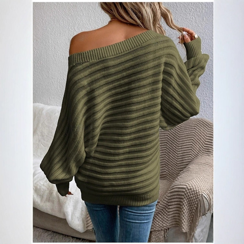 Off-Shoulder Ribbed Knit Pullover Sweater