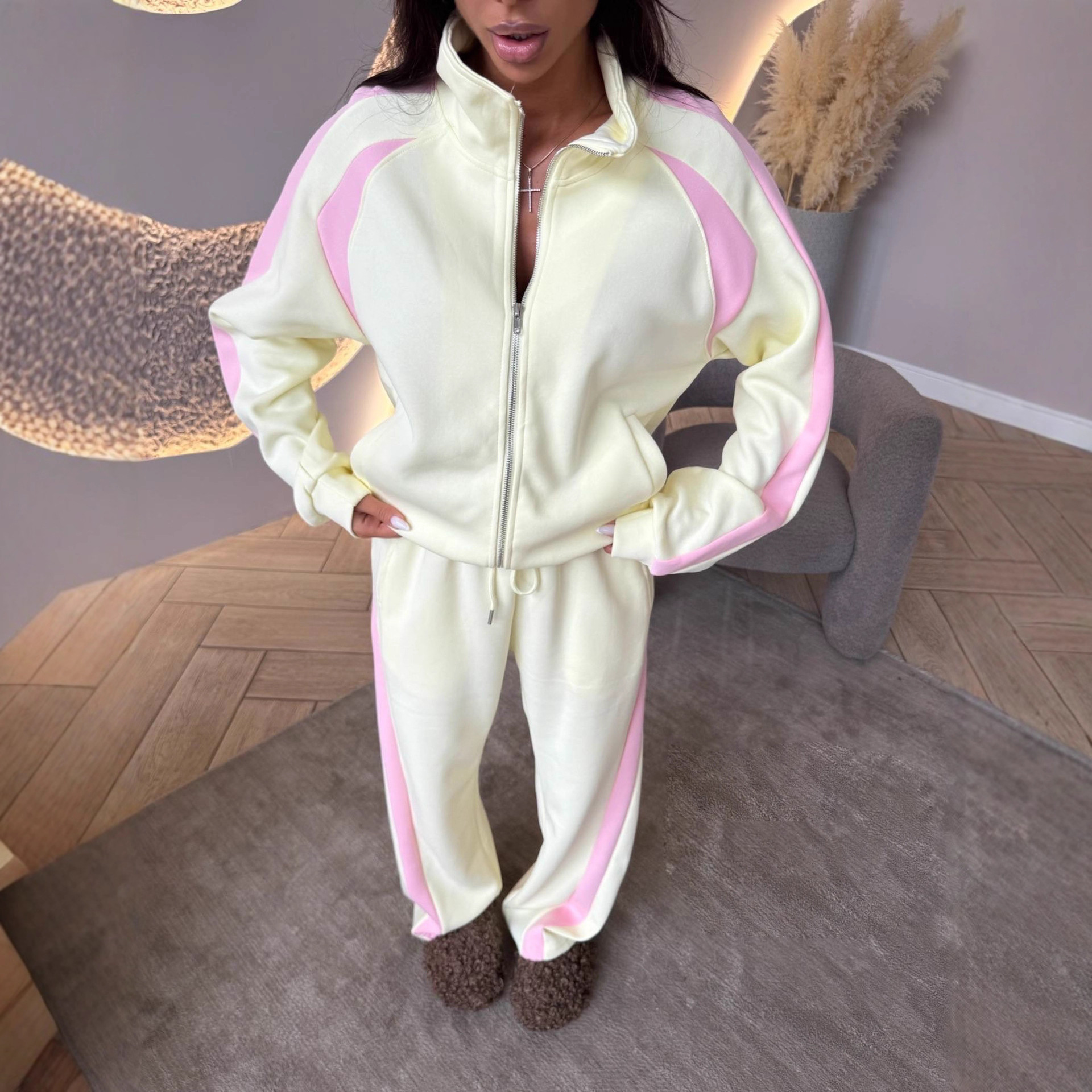 Women's Colorblock Zip Cardigan & Drawstring Pants Set
