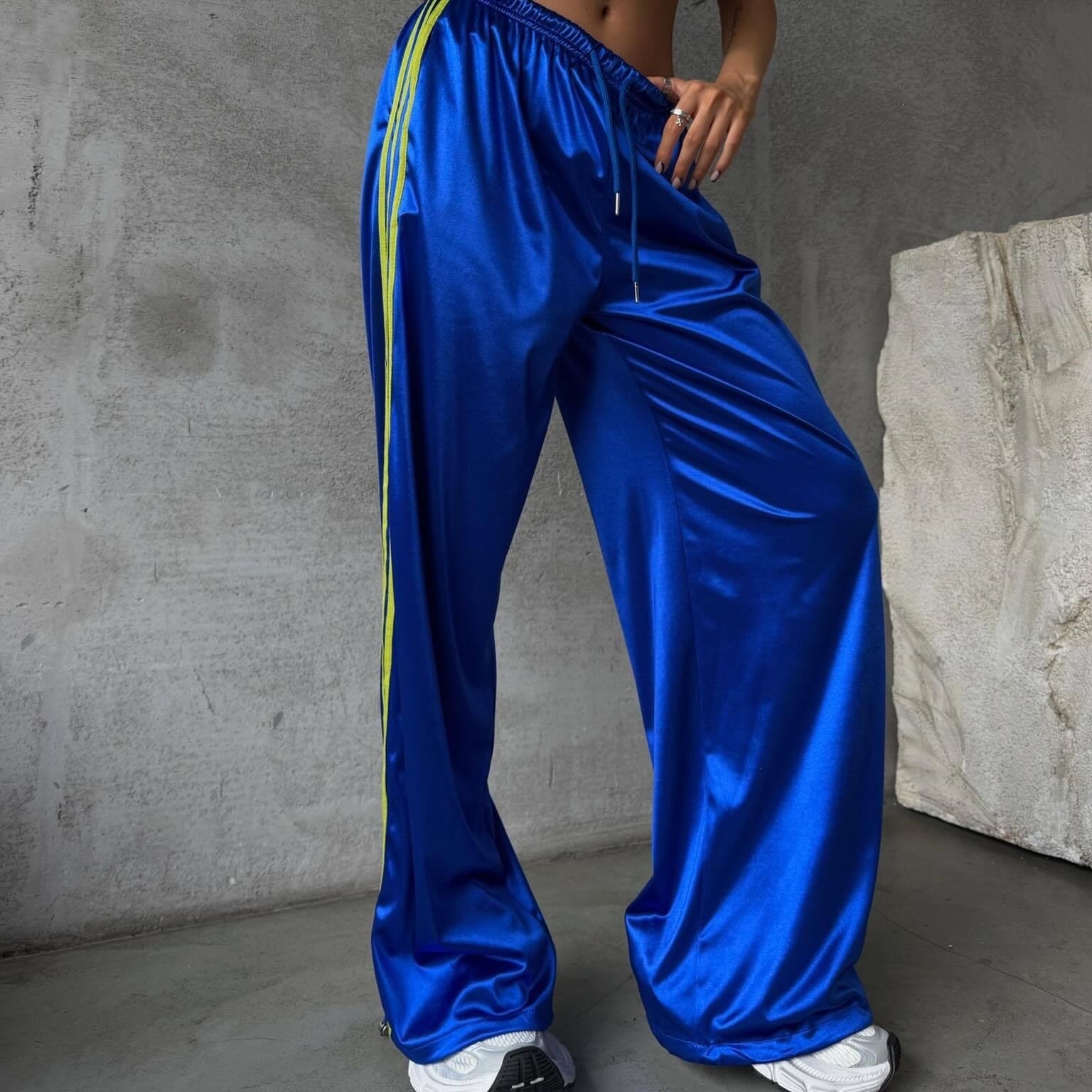 Women's Wide-Leg Drawstring Pants with Side Stripes