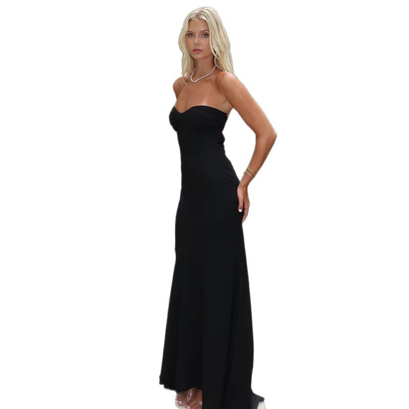 Women's Sexy Open-Back Ruched Tube Long Dress