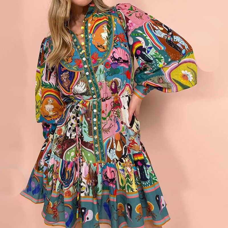 Floral Print Long Sleeve Shirt and Pleated Skirt Two-Piece Set