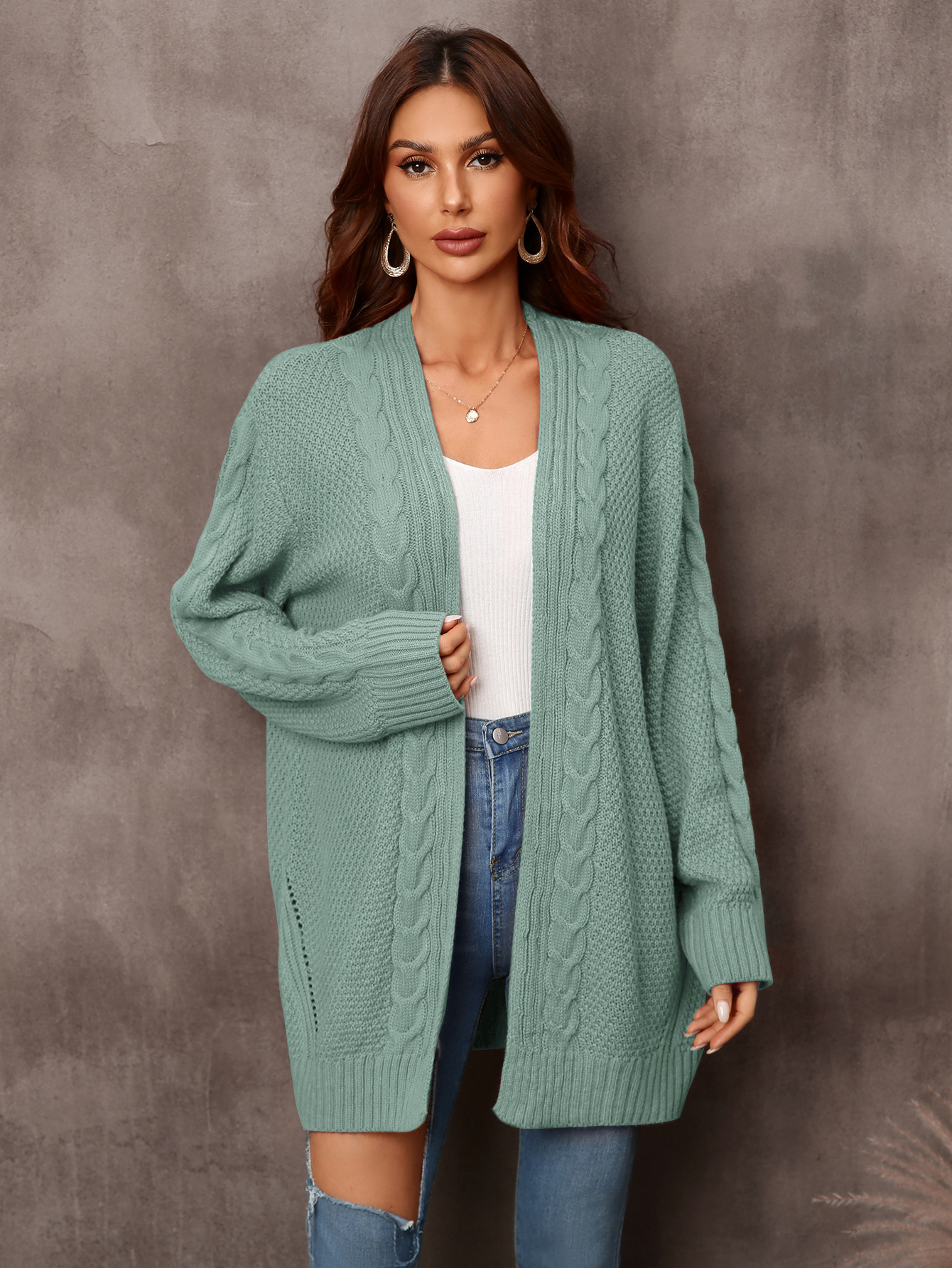 Women's Plus Size Open Front Cardigan Irregular Hollow Knit Sweater Coat