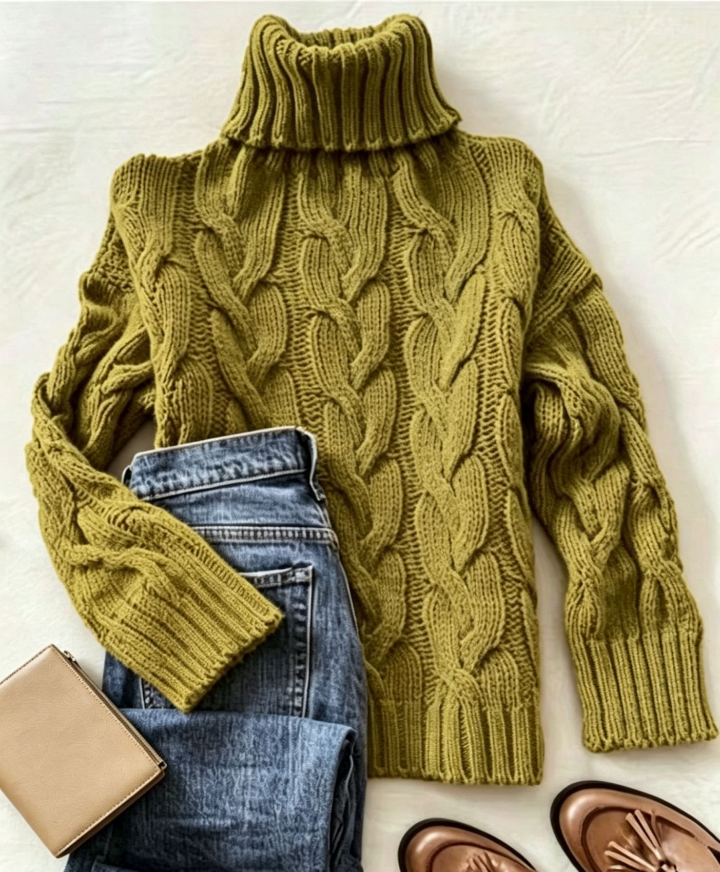 Cable-Knit Turtleneck Long-Sleeve Pullover Sweater