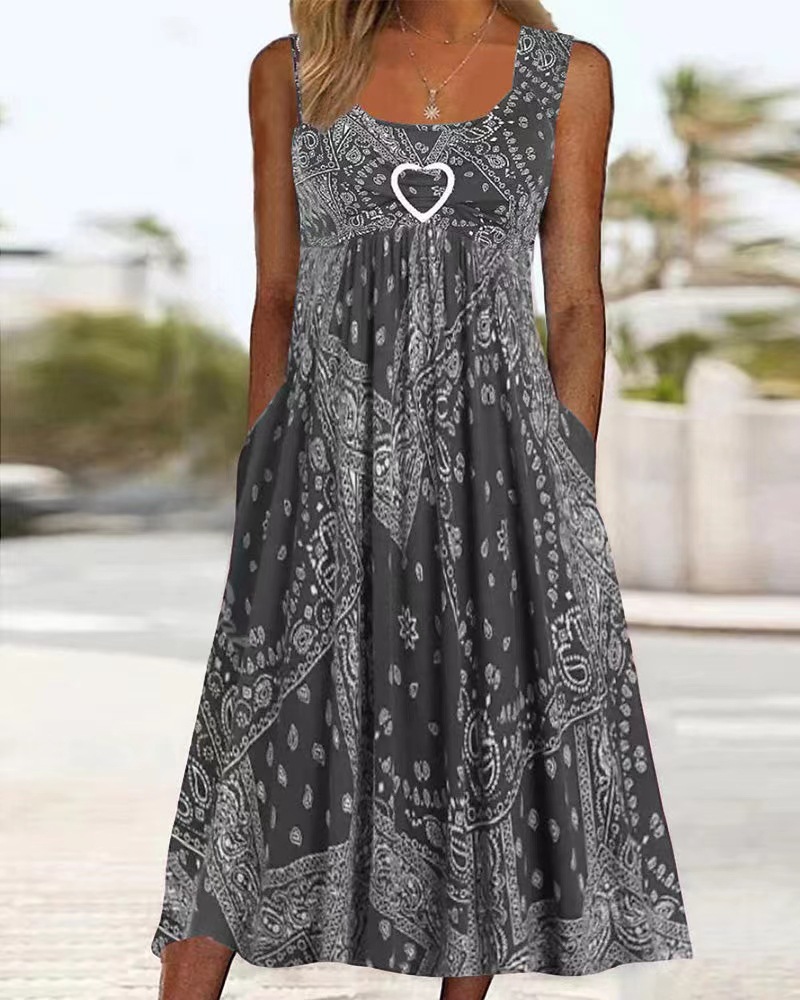 Sleeveless Floral Midi Dress Square Neck Loose Fit Vacation