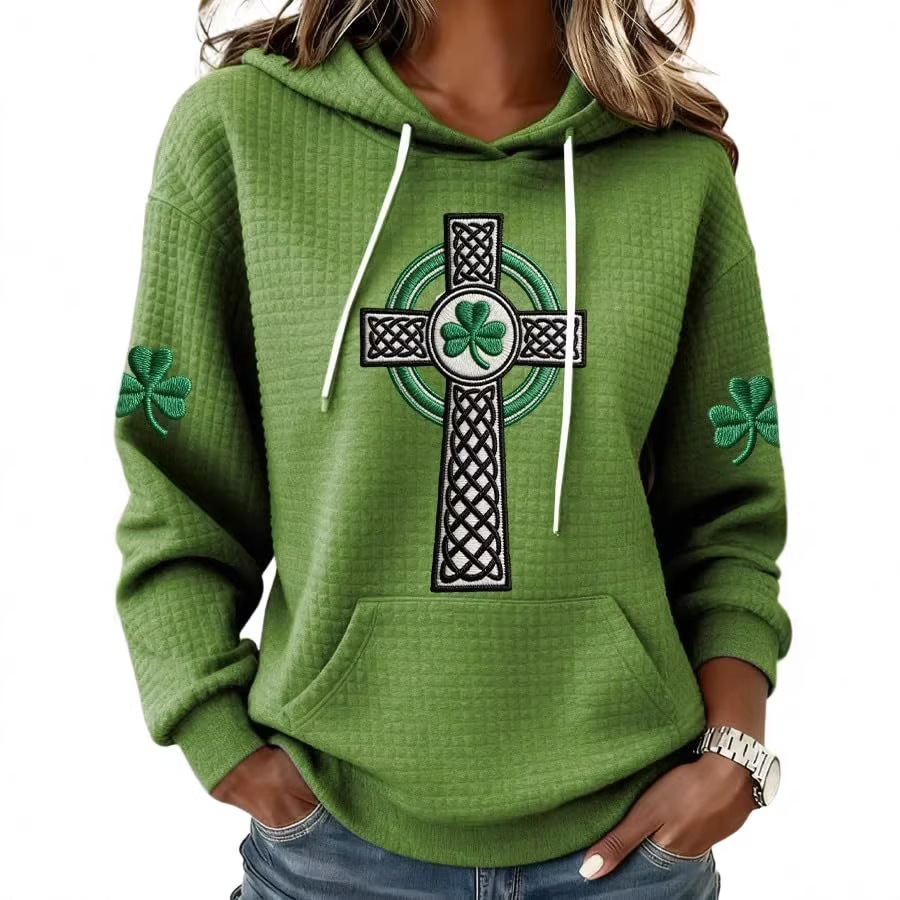 Women's Clover Cross Letter Print Hoodie