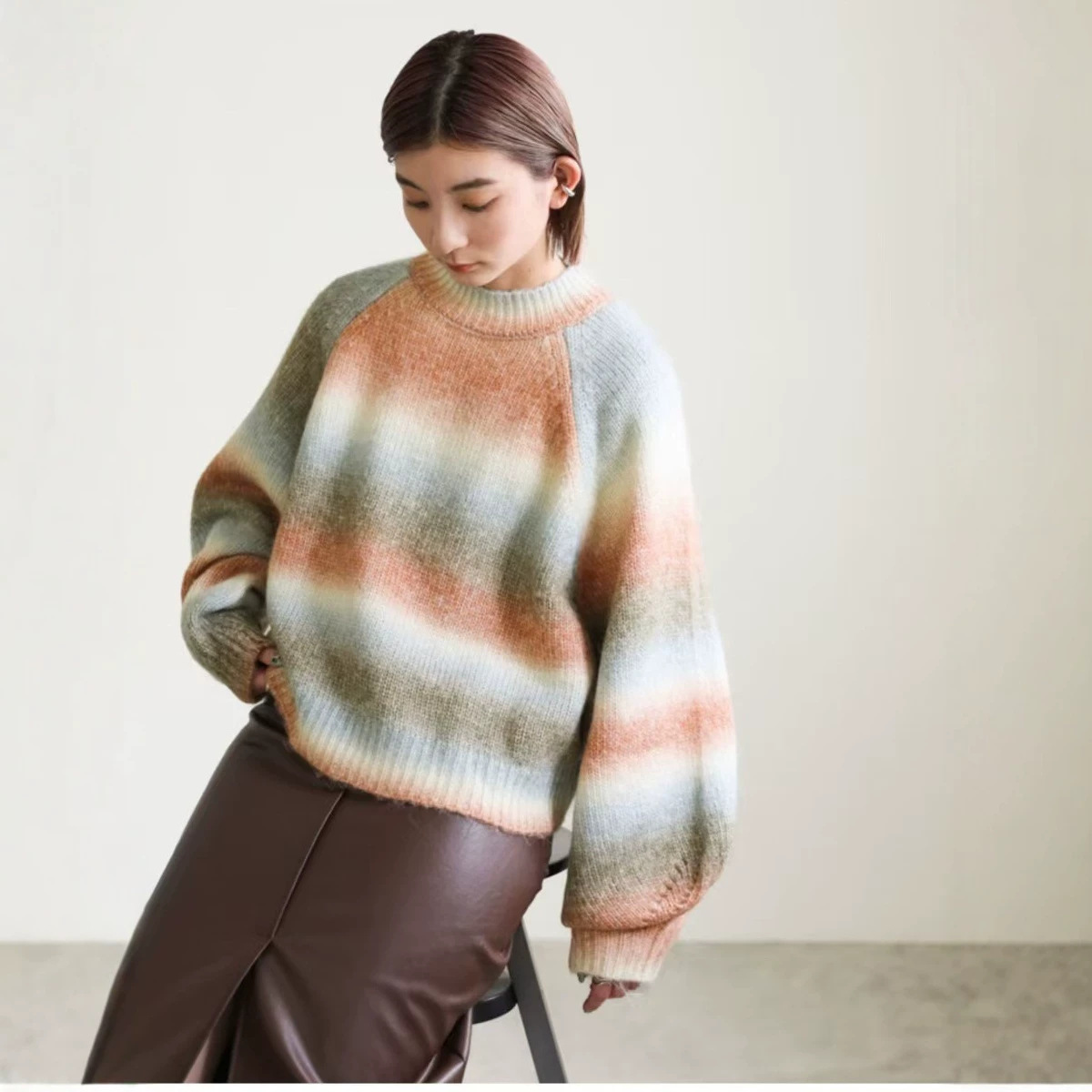 Trendy Color-Block Lazy Style Women's Sweater