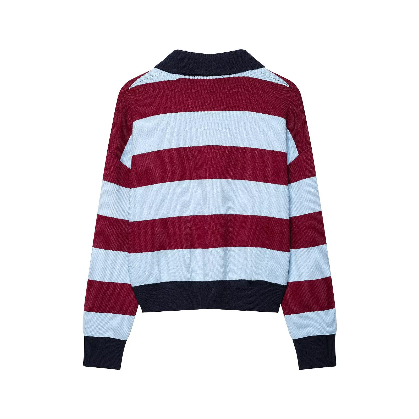 Striped Knit Polo Collar Top