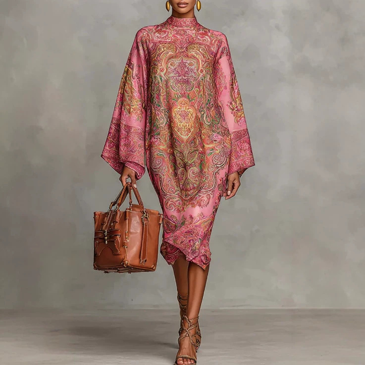 Elegant Paisley Print Loose Midi Dress