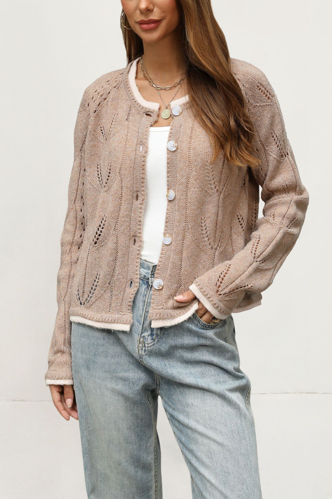 Women's Loose Long Sleeve Knit Cardigan Button-Up Sweater Coat