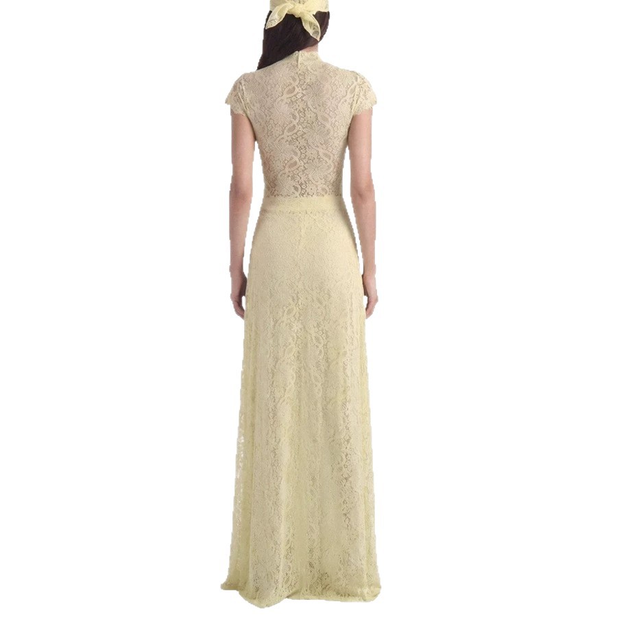 Lace Solid Color Dress Set with Cutout Round Neck and Front Slit
