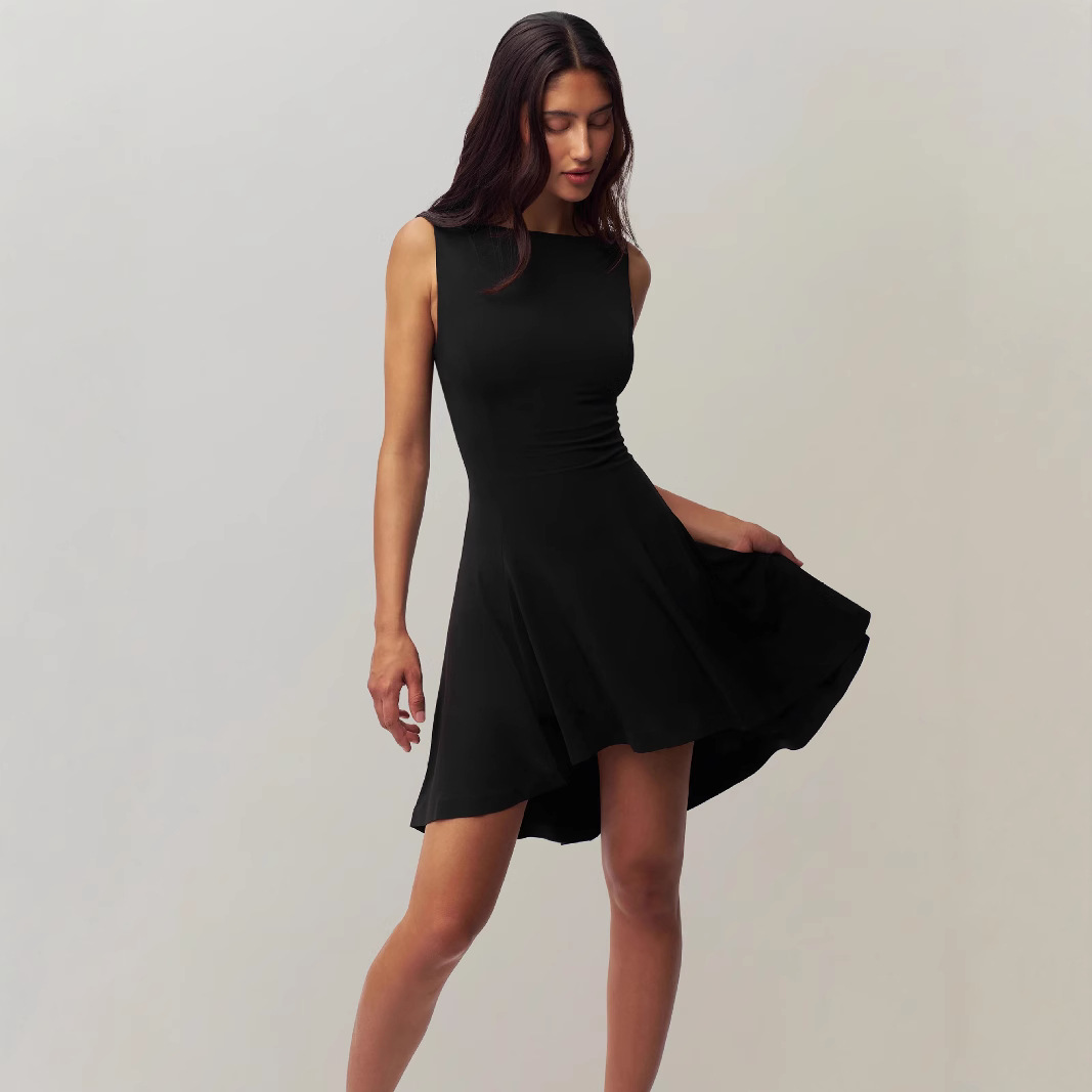 Sleeveless Off-Shoulder Bodycon Dress with Waist-Cinching Ruffled Hem