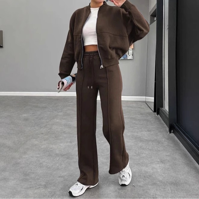 Women's Fleece-Lined Zip Cardigan & Straight-Leg Pants Set