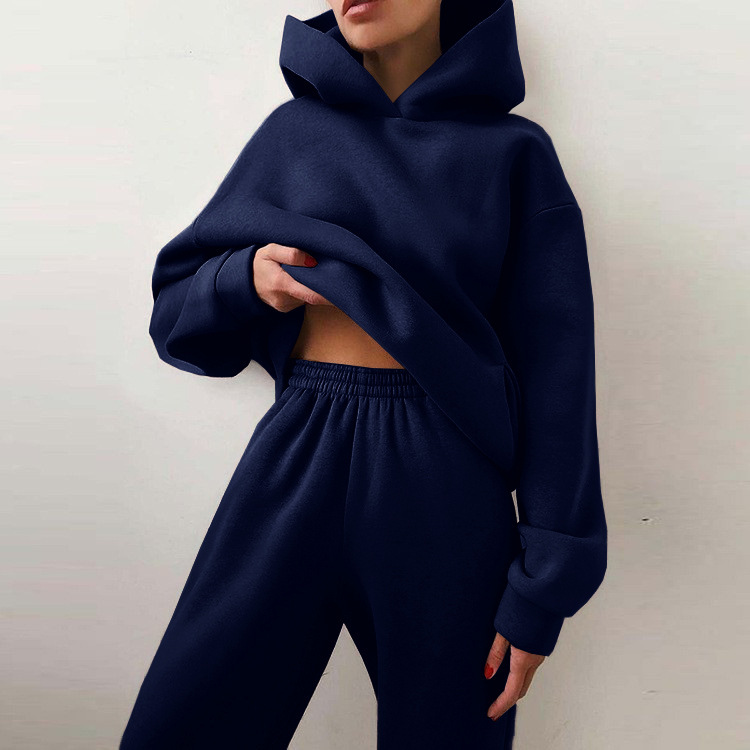 Women's Casual Thick Long-Sleeve Sweatshirt and Pants Two-Piece Set