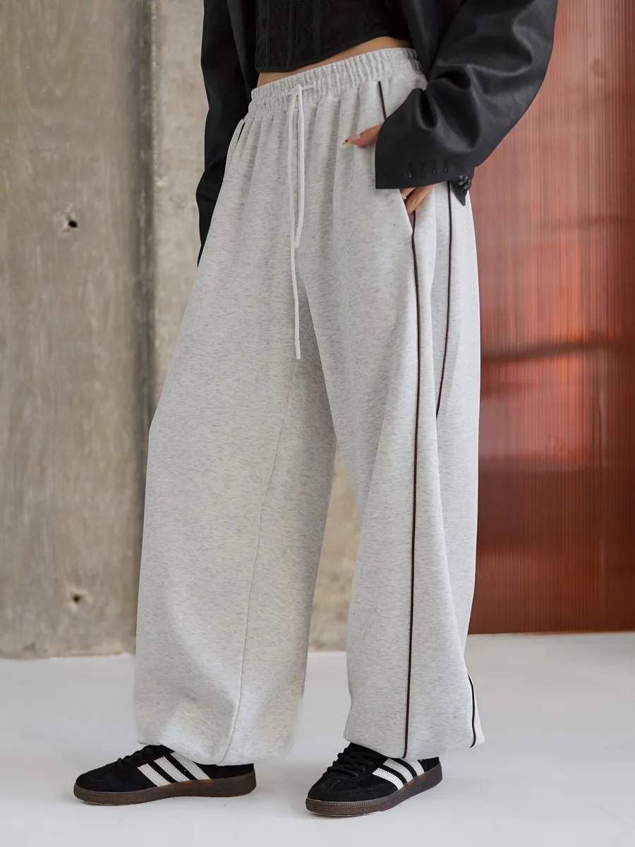 American Retro Side Stripe Wide-Leg High-Waist Sweatpants for Women