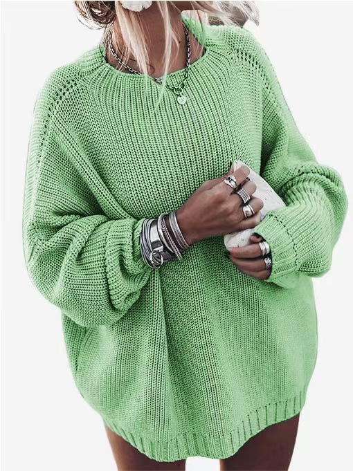 Women's Solid Knit Batwing Sleeve Loose Sweater