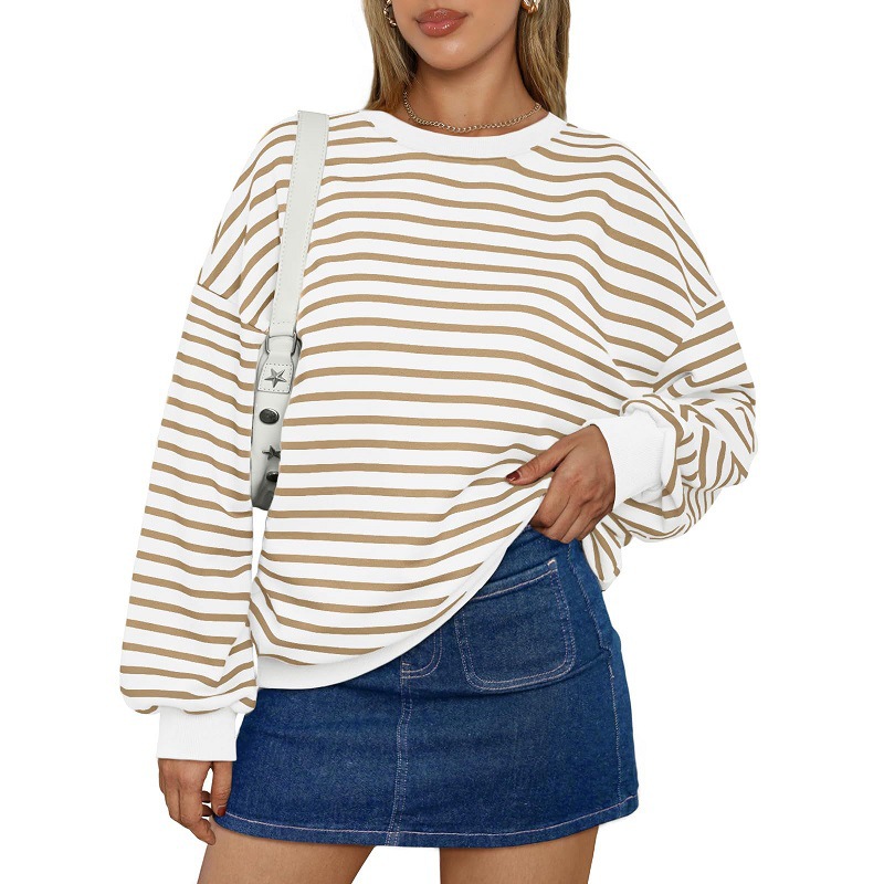 Women's Striped Long-Sleeve Crewneck Sweatshirt Y2K Pullover