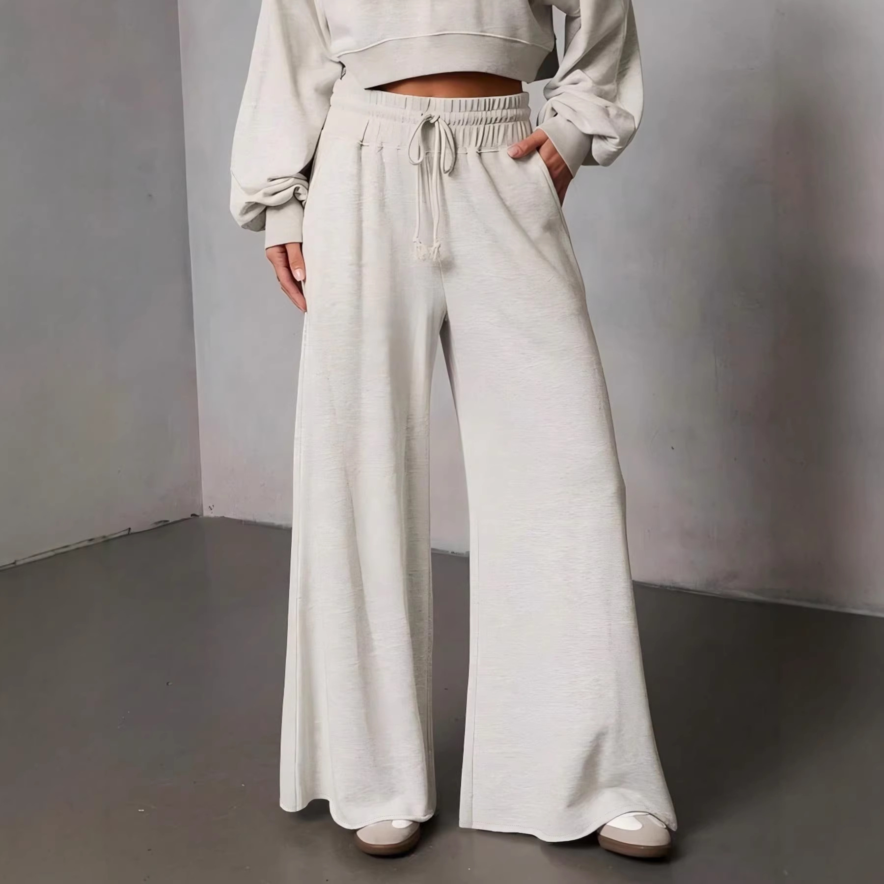 Women's Wide-Leg Drawstring Smocked Casual Pants Solid Color