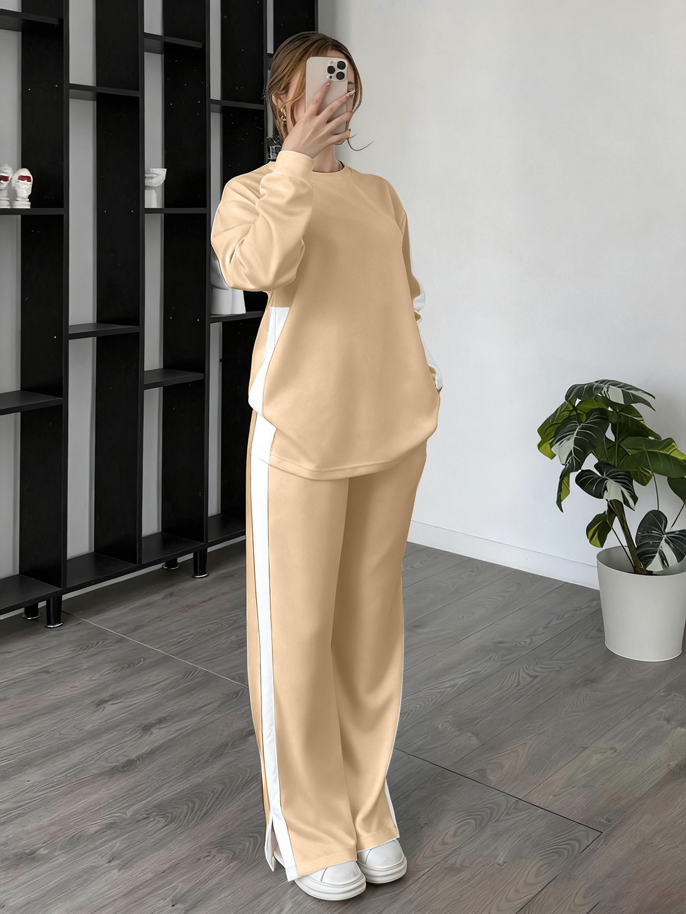 Color-Block Knit Long-Sleeve Top and Pants Set