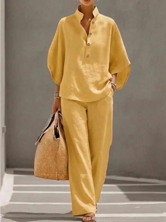Women's Casual Loose Solid Color Zip Stand Collar Wide-Leg Pants Set