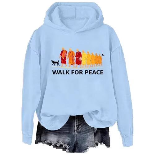 Women's Peace & Light Monk Print Casual Hoodie